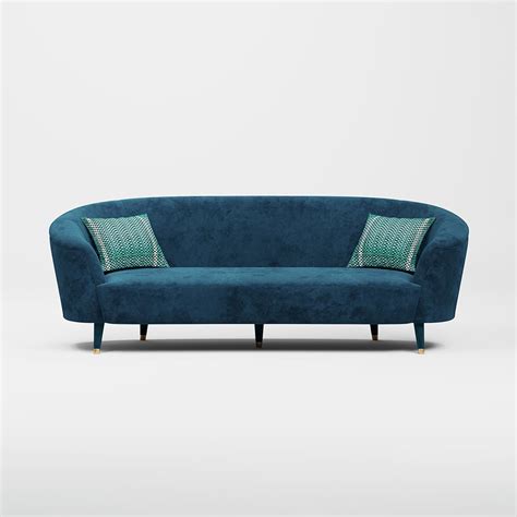 Blue Light Luxury Curved Back Living Room Sofa Velvet Upholstery