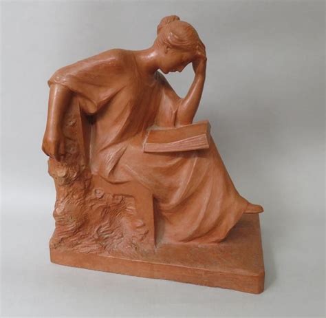 Proantic Pierre Curillont Terracotta Sculpture Woman Reading