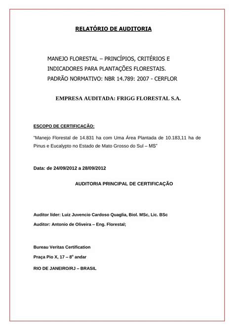 PDF RELATÓRIO DE AUDITORIA Bureau Veritas Certificação PDF filede