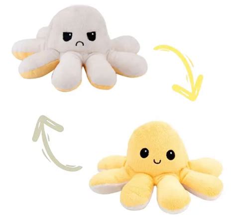 Peluche De Pulpo Reversible Con Humor Bipolar De Doble Cara Color