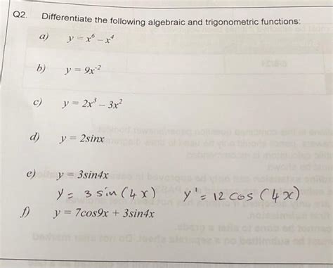 Solved Q2 Differentiate The Following Algebraic And Chegg