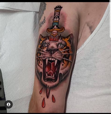 Neo-traditional tiger and dagger done by Ben Amos @ Rebel Muse in ...