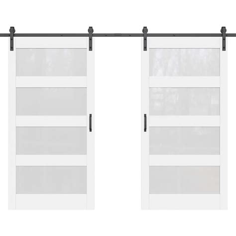 Ark Design 84 In X 84 In 4 Lite Tempered Frosted Glass White Prefinished Mdf Barn Door Slab