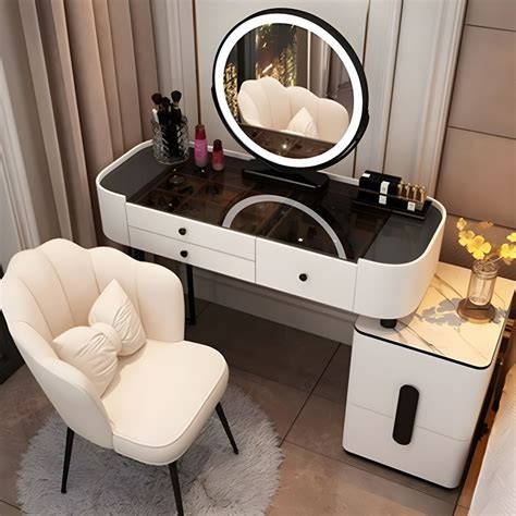 Contemporary Glass Top Vanity Dressing Table With 45 Drawers Black Makeup Vanity And Mirror