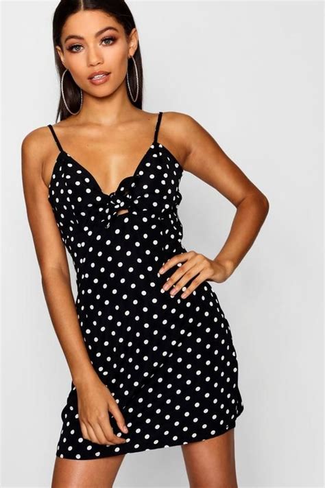 Polka Dot Tie Front Mini Dress Mini Dress Clothes Sexy Mini Dresses