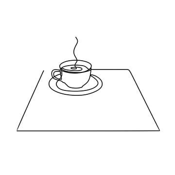 Cup Of Coffee One Line Drawing With Plate And Spoon Continuous Hand