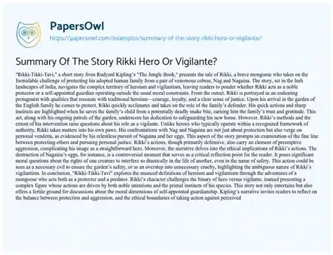 Summary Of The Story Rikki Hero Or Vigilante? - Free Essay Example - 483 Words | PapersOwl.com