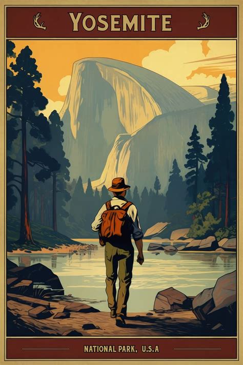 Yosemite Travel Poster Vintage Travel Poster National Park Etsy