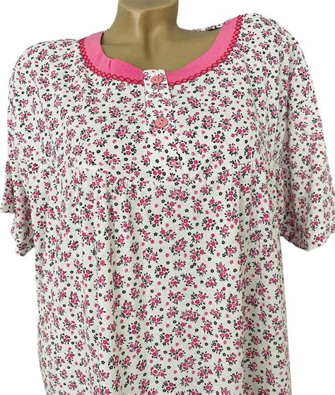 Dames Katoenen Nachthemd 130cm Grote Maten 2704 Bloemenprint 4xl Wit