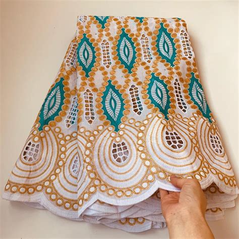 5yards Swiss Lace Fabric Latest Heavy Beaded Embro Grandado
