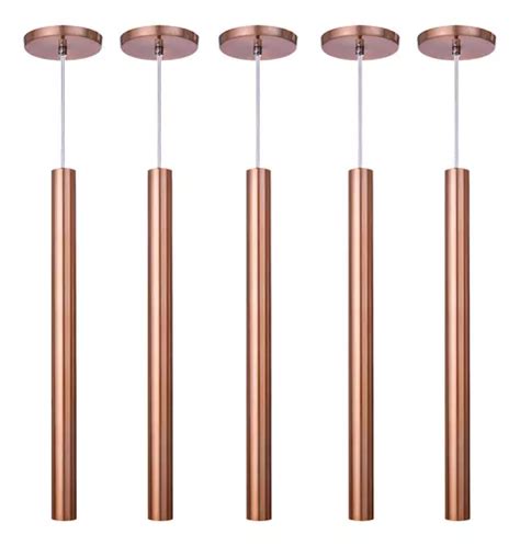 Kit Iluminar Ambiente Pendente Tubo Rose Gold Cm Cabo Cristal Led