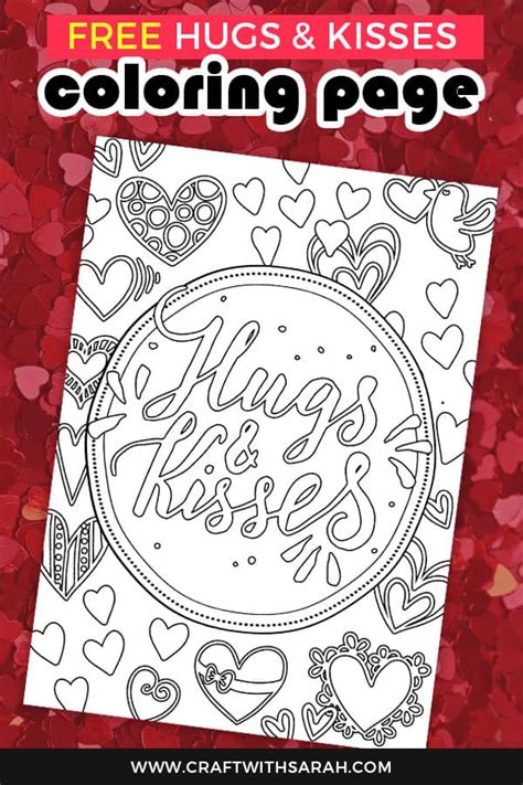 'Hugs & Kisses' Love Coloring Page | Craft With Sarah