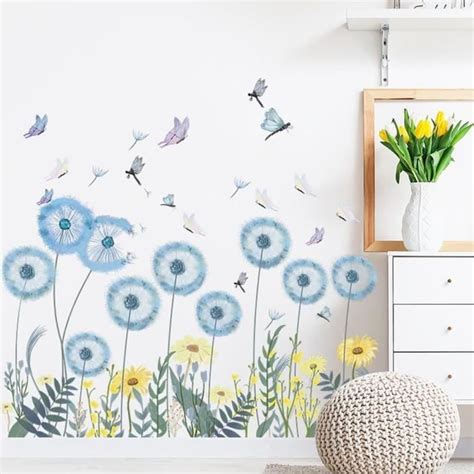 Stickers Muraux Pissenlit Autocollant Mural Fleur Stickers Chambre