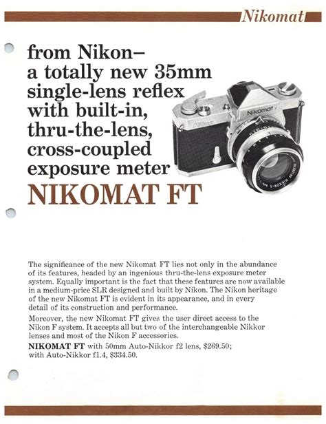 Nikon Nikkormat Ft Brochure Base Photo Digital Photography