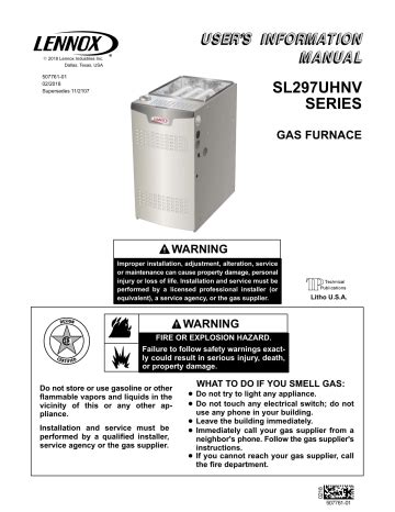 Lennox Sl Nv Furnace Owner S Manual Manualzz