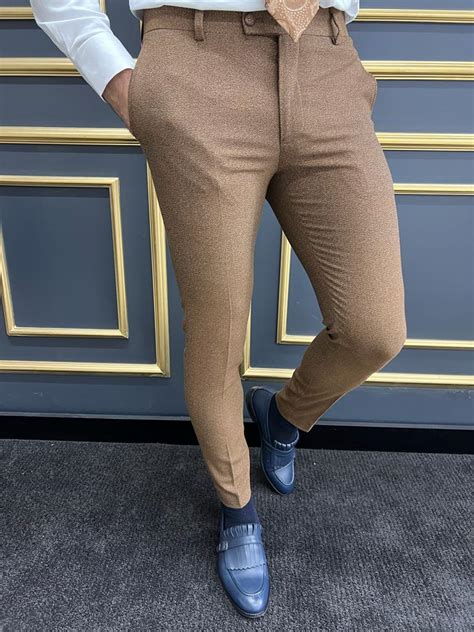 Camel Slim Fit Groom Wedding Cotton Pants For Men Gentwith