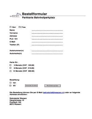 Ausf Llbar Online Weesen Bestellformular Weesench Fax Email Drucken