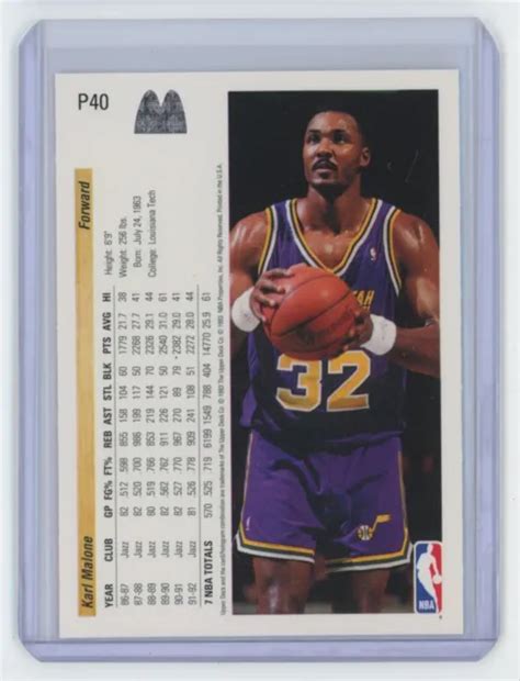 1992 93 UPPER DECK McDonald S Basketball Karl Malone A Utah Jazz P40