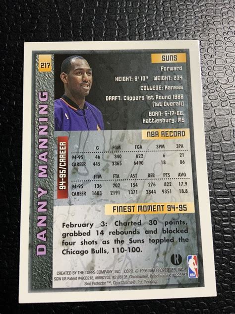 1995 96 Topps Finest Refractor 217 Danny Manning EBay