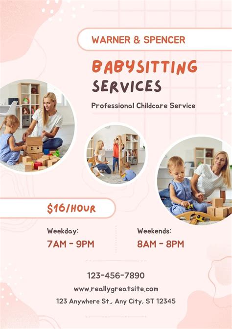 Peach Pastel Abstract Cute Babysitting Services Flyer Template On