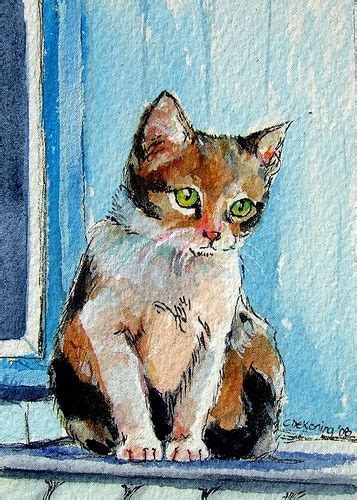 Black And White Cat Original Watercolor Painting X In Cat