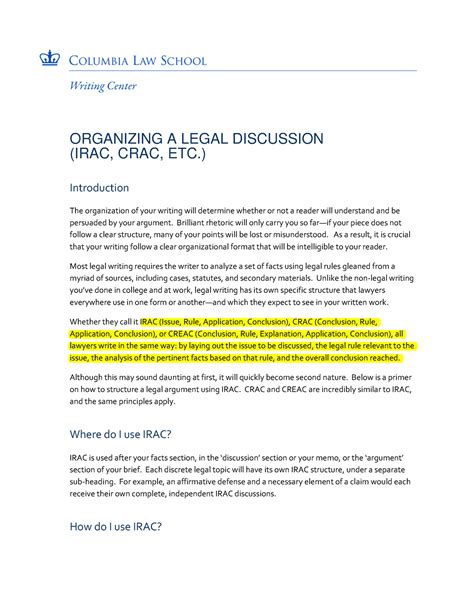 IRAC Organizing A Legal Discussion ORGANIZING A LEGAL DISCUSSION