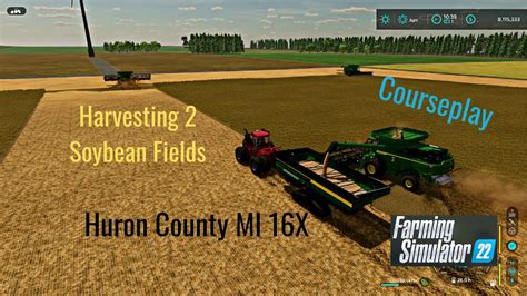 Fs22 Huron County Mi 16x Using Courseplay To Harvest 2 Soybean Fields Youtube