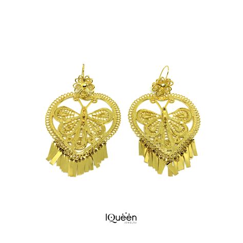 Aretes Filigrana Artesanal Diseño Corazón Dorado Chapa de Oro