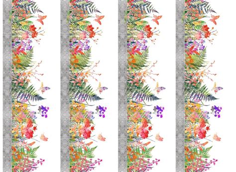 Gray And Floral Border Stripe On White Garden Of Dreams By Jason