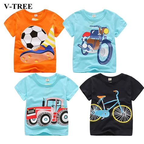 V Tree Summer Baby Boys T Shirt Cartoon Car Print Cotton Tops Tees T