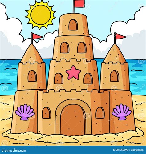 Sandcastle Summer Colored Cartoon Illustration Stock Vector