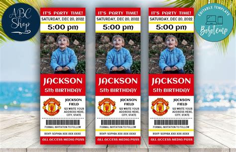 Manchester United Birthday Ticket With Photo Invitation DIY | Bobotemp