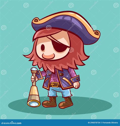 Cute Pirate On Treasure Huntpirate Vector Illustration Stock