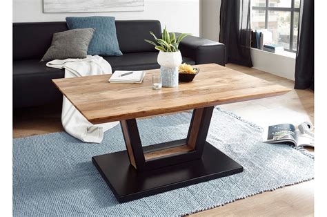 Table Basse Rectangulaire Bois Massif Acacia Et Pied Métal Noir Cbc Meubles