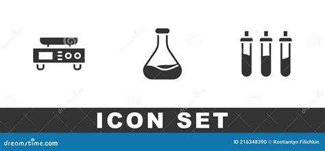 Set Electronic Scales Test Tube And Flask And Reagent Bottle Icon