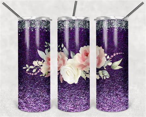 Pink Floral Tumbler Wrap Sublimation Designs Downloads Violet Etsy