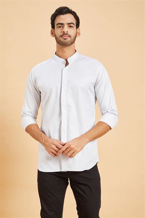 Buy Hilo Design Grey Oxford Jejune Chinese Collar Shirt Online Aza