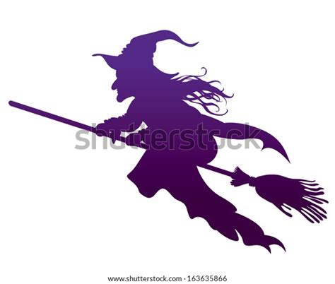 Vektor Stok Silhouette Witch On Broomstick Tanpa Royalti 163635866