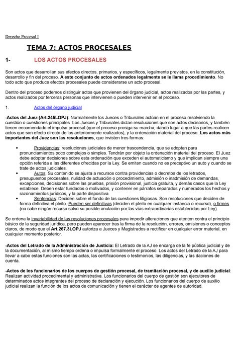 Actos Procesales Apuntes Derecho Procesal I Tema Actos