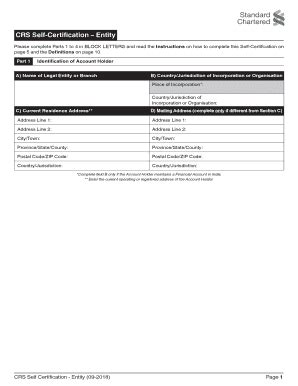 Fillable Online CRS Self Certification Entity Fax Email Print PdfFiller