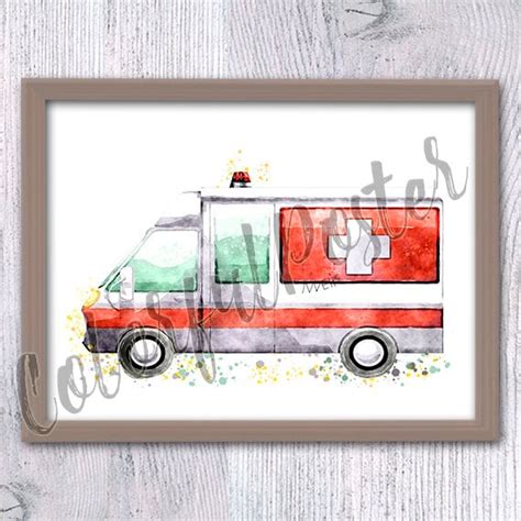 Ambulance print Ambulance poster Rescue vehicle Ambulance wall | Etsy