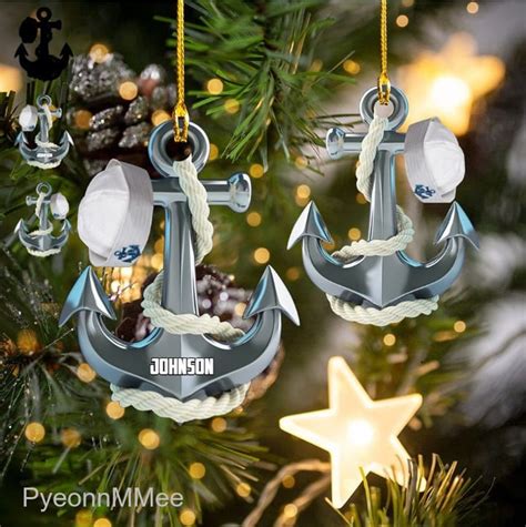 Personalized Christmas Anchor Sailor Captain Flat Ornament Etsy