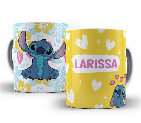 Caneca Personalizada Stitch X Cara Amarela Seu Nome Elo