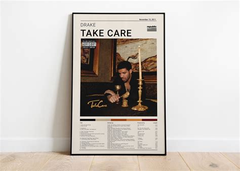 Drake Poster Drake Prints Take Care Album Cover Songlist Etsy