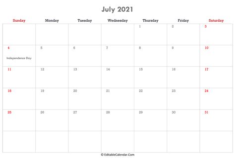 Download Editable Calendar July 2021 Pdf Version