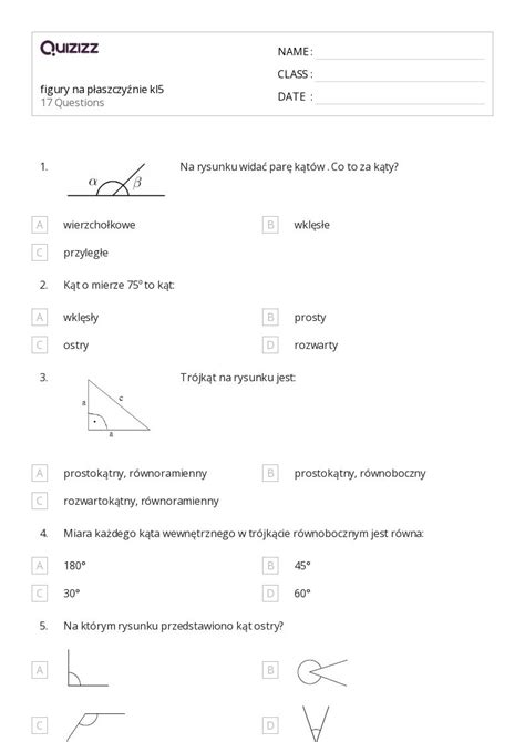 Ponad 50 Figury na płaszczyźnie arkuszy roboczych dla Klasa 1 w Quizizz