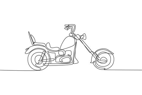 One Single Line Drawing Of Old Retro Vintage Chopper Motorcycle