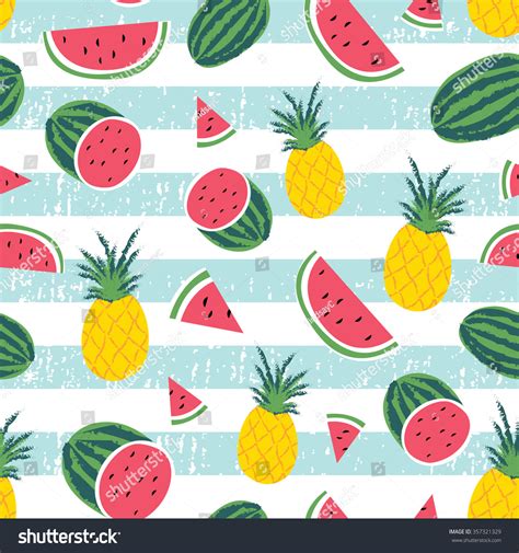 Watermelon Pineapple Stripe Seamless Repeat Wallpaper Stock Vector