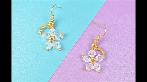 Crystal Flower Beaded Earrings Tutorial Youtube