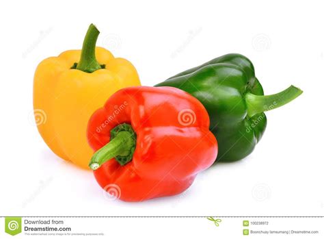 Pimenta De Sino Amarelo Vermelho Verde Doce Ou Capsicum Isolada Foto